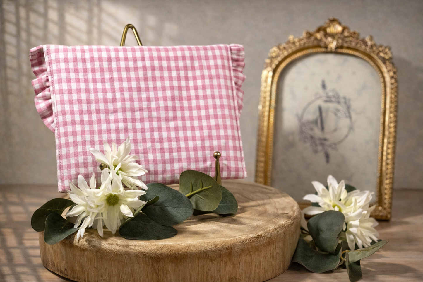 Pochette élégante en tissu vichy Rose