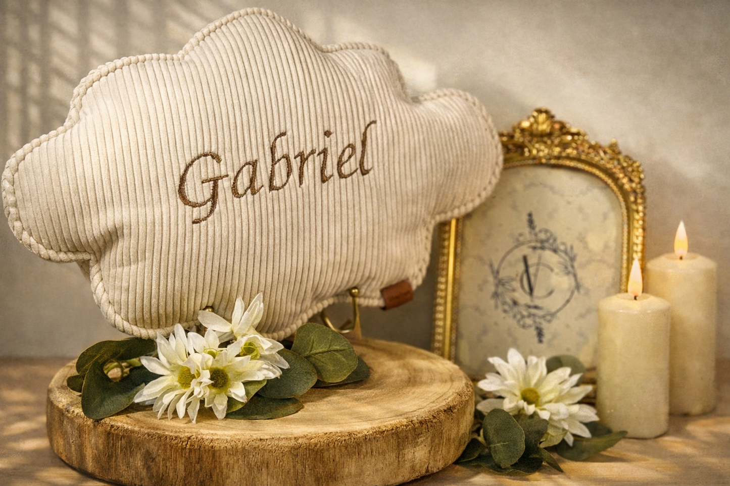 Coussin Nuage côtelé beige - Gabriel Brodé