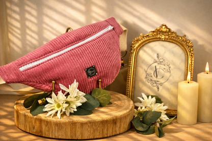 Sac banane et son porte-monnaie côtelé Framboise- Élégance & praticité