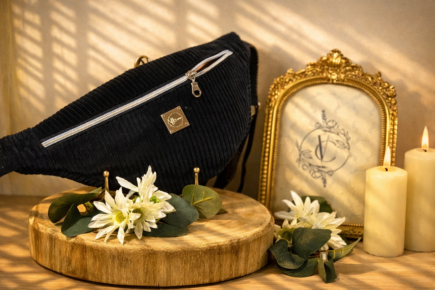 Sac banane côtelé Noir- Élégance & praticité
