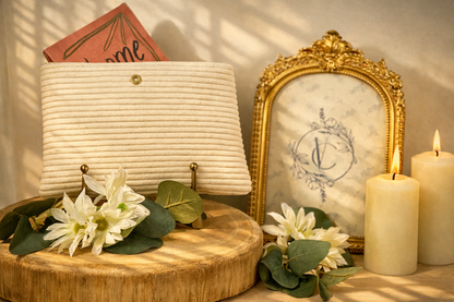 Pochette à livre en Velours Côtelé Écru - Élégance Naturelle & Praticité