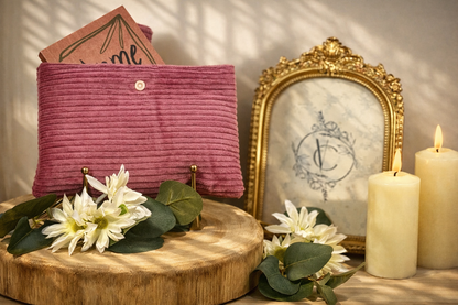 Pochette à livre en Velours Côtelé Framboise - Élégance Naturelle & Praticité