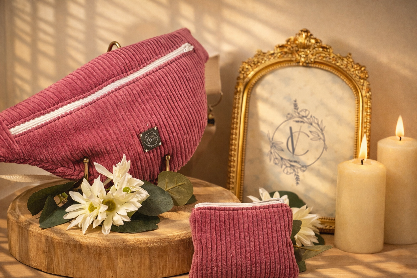 Sac banane et son porte-monnaie côtelé Framboise- Élégance & praticité