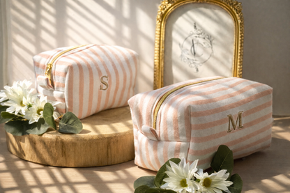 Trousse en tissu rayé Rose - Chic et pratique