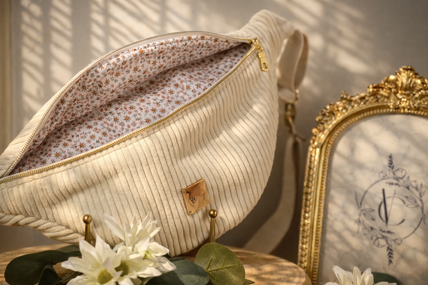 Sac banane côtelé Écru - Élégance & praticité