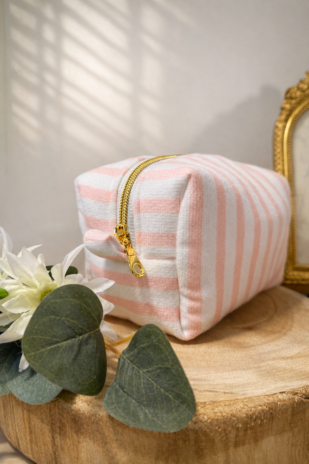 Trousse en tissu rayé Rose - Chic et pratique