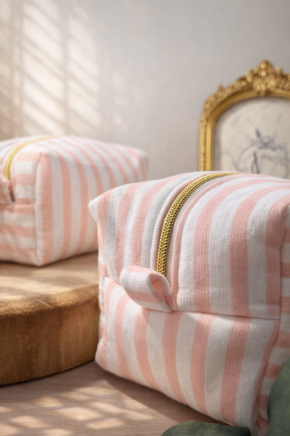 Trousse en tissu rayé Rose - Chic et pratique