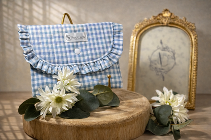 Pochette élégante en tissu vichy bleu
