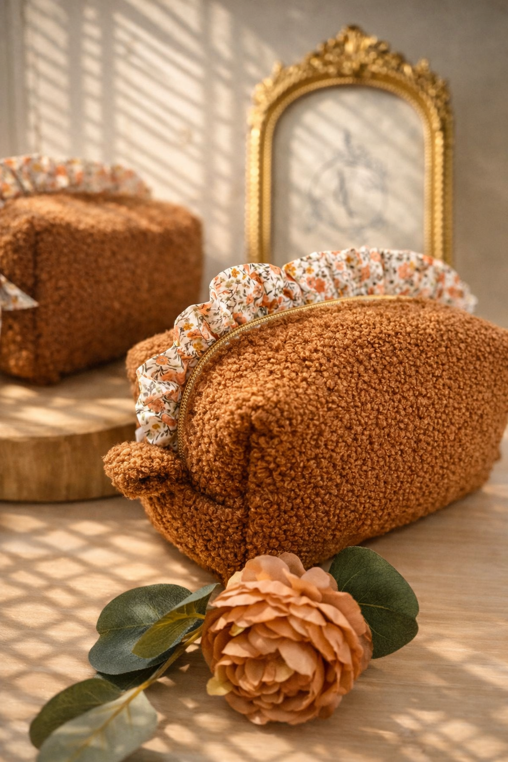 Trousse Bouclette terracotta - Chic et pratique