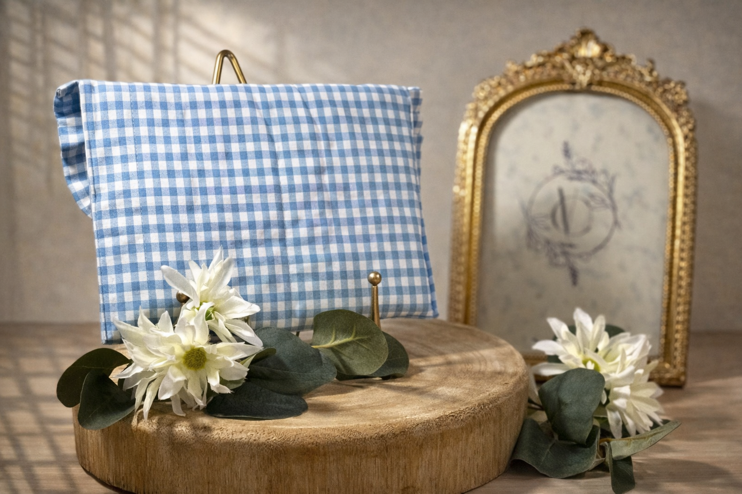 Pochette élégante en tissu vichy bleu