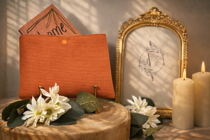 Pochette à livre en Velours Côtelé Orange - Élégance Naturelle & Praticité