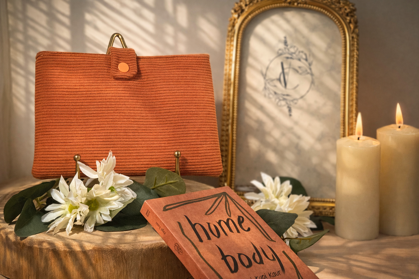 Pochette à livre en Velours Côtelé Orange - Élégance Naturelle & Praticité