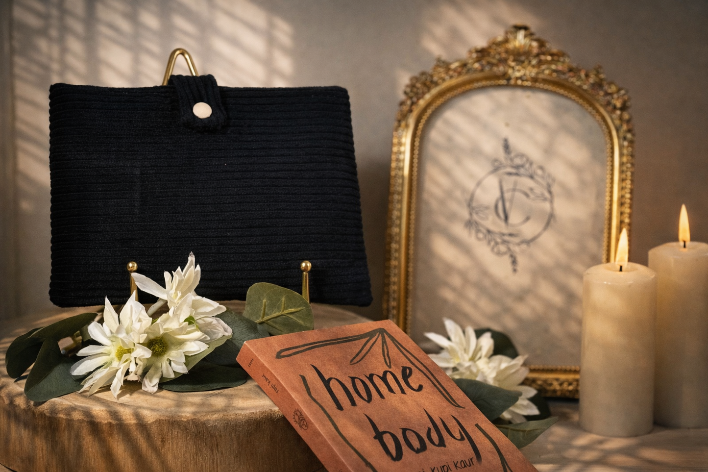 Pochette à livre en Velours Côtelé Noir - Élégance Naturelle & Praticité