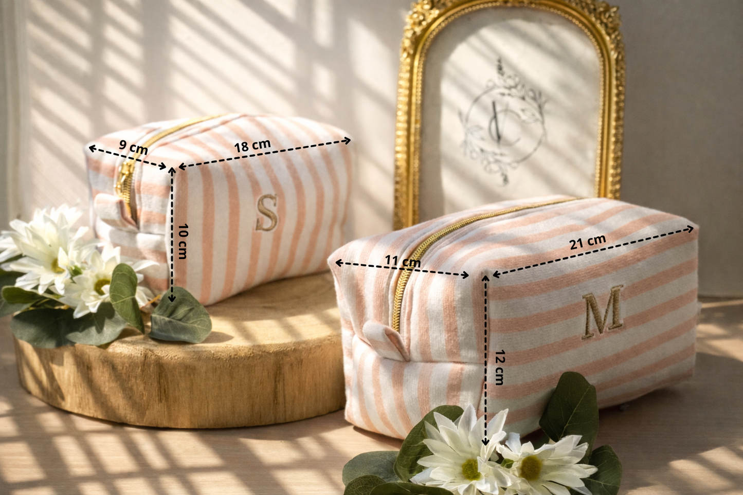 Trousse en tissu rayé Rose - Chic et pratique